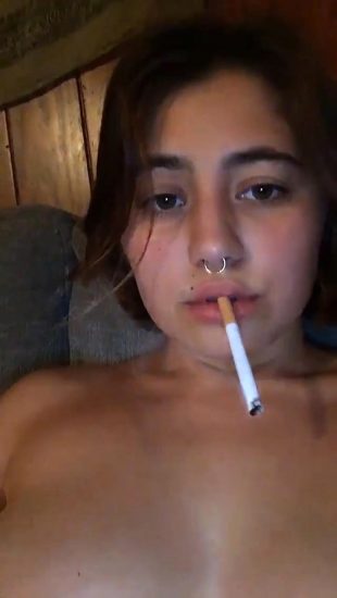 Lia Marie Johnson topless smoking