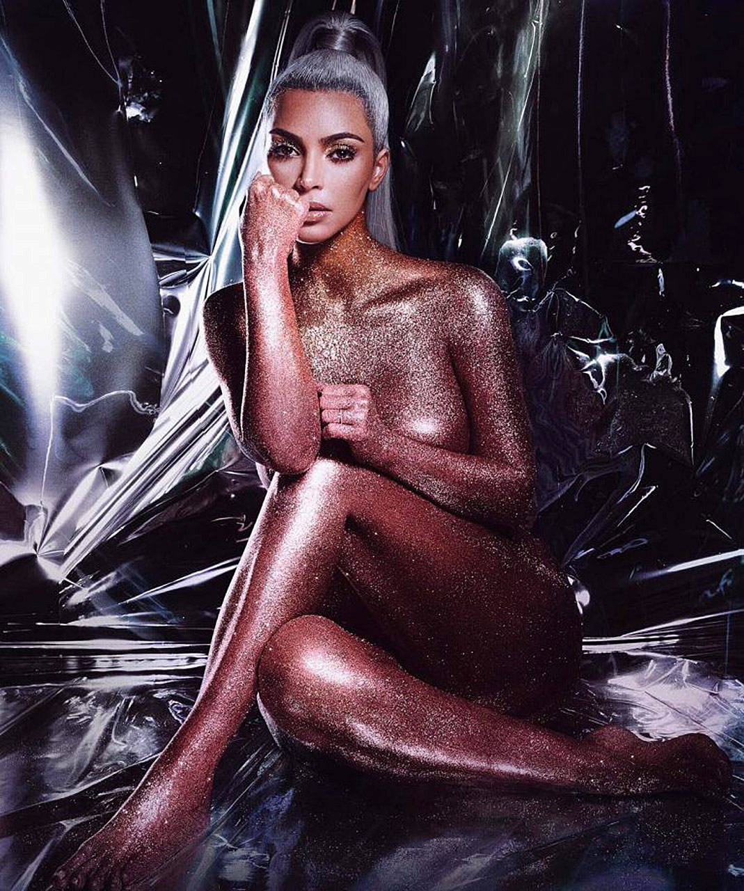 Kim Kardashian Nude With Makeup Covered Body And Halloween