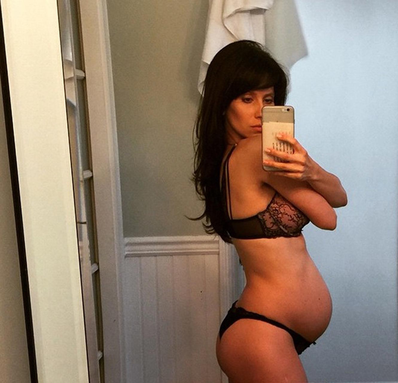 new selfie photo of Hilaria Baldwin from Instagram and other half naked bab...