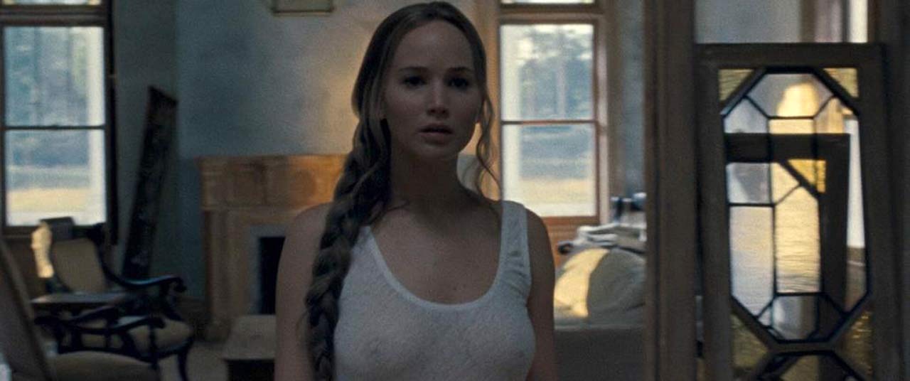 Jennifer Lawrence in a see-thru dress, exposing her hard nipples and boobs ...
