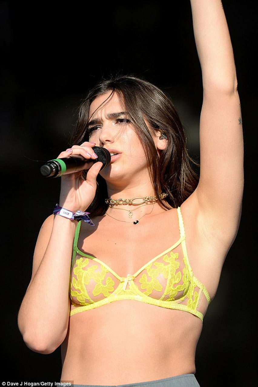 Dua Lipa Nude Hard Nipples in See-Through Dress.