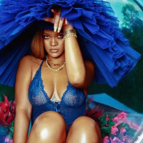 Rihanna sexy tits in blue bra
