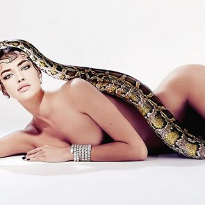 Irina Shayk posing with snake