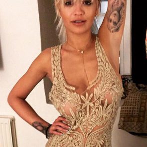 Rita Ora nude boobs in see through shirt