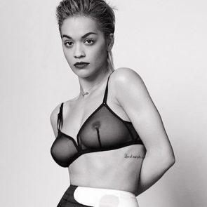 Rita Ora naked tits in black bra