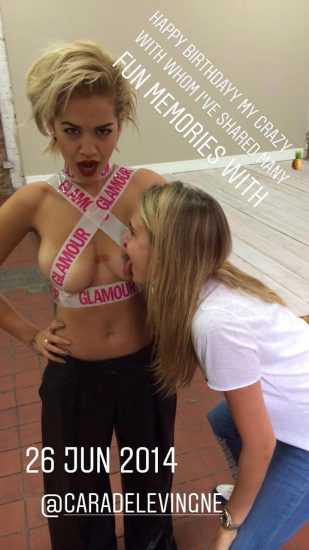 Rita Ora topless while Cara Delevigne licking her tits