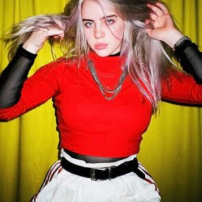 Billie Eilish sexy in red top