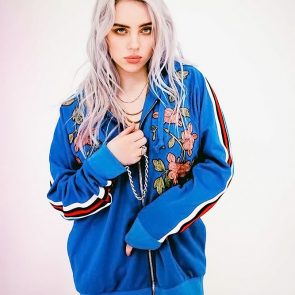 Billie Eilish hot in blue hoodie