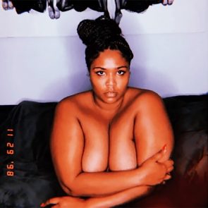 Lizzo covering the boobs